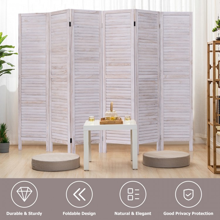 Classic 6-panel Venetian wooden slat room screen in rustic finish, offering privacy and light flow for home decor.