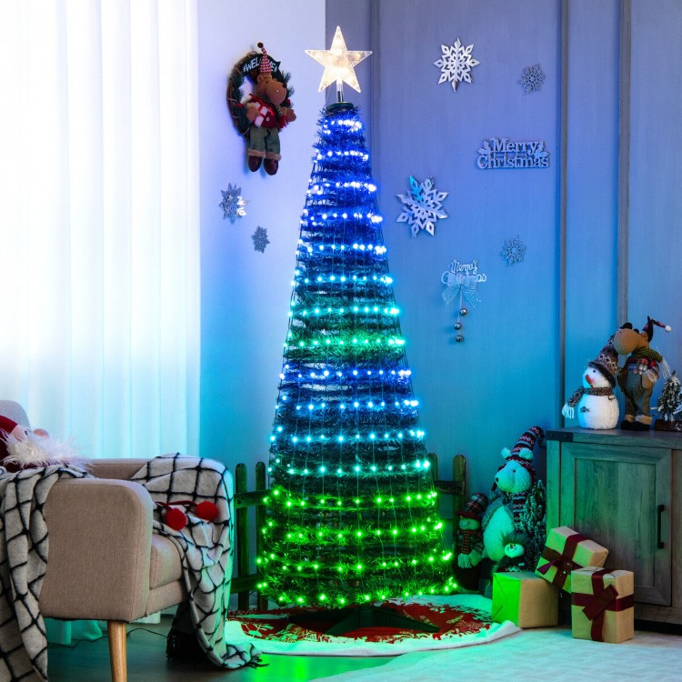 6.2 feet pop-up lighted Christmas tree with 282 RGB LED lights, featuring colorful lighting effects for festive decor.