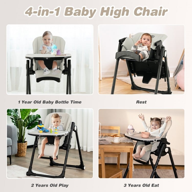4-in-1 Baby High Chair with 6 Adjustable Heights-GrayCostway Gallery View 7 of 10