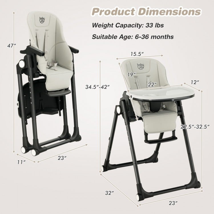 4-in-1 Baby High Chair with 6 Adjustable Heights-GrayCostway Gallery View 4 of 10