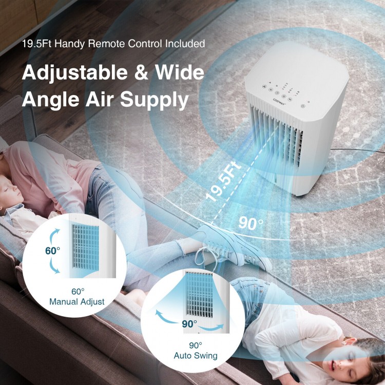 3-in-1 evaporative air cooler in white with adjustable airflow direction, designed for optimal air circulation and.