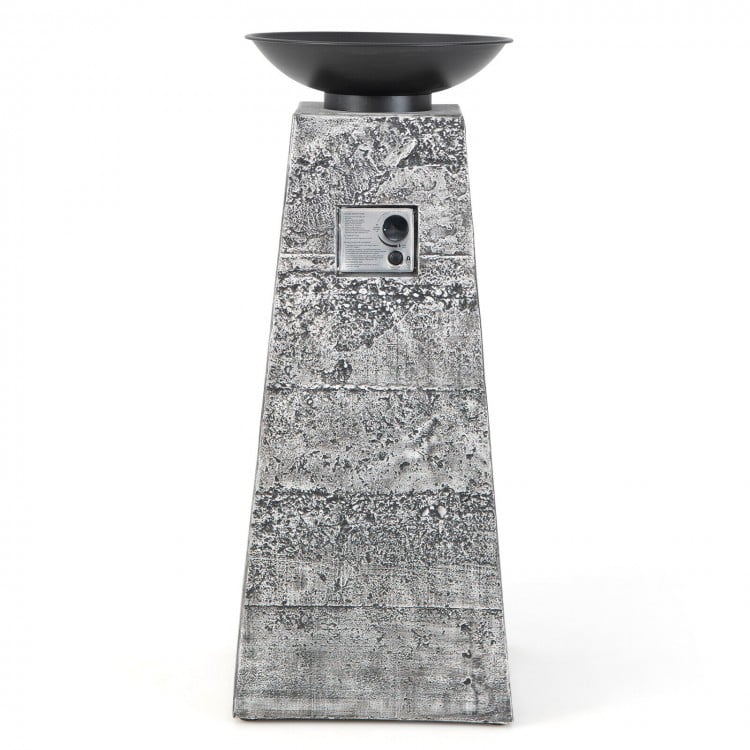 48-inch gray propane fire bowl column with stainless steel burner and PVC cover, perfect for outdoor use.