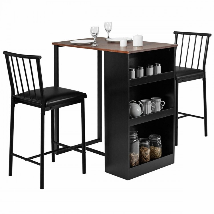 Stylish black chairs with PU leather upholstery and ergonomic design, complementing the brown triangular table for.