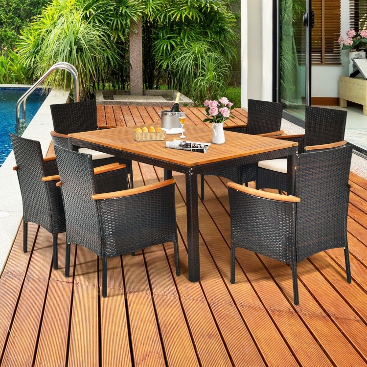 HAPPYGRILL Set Of 2 Patio Dining Chairs Outdoor PE Wicker Chairs With Soft Chions, All-Weather Rattan Chairs For Garden Backyard Lawn Poolside Balcony