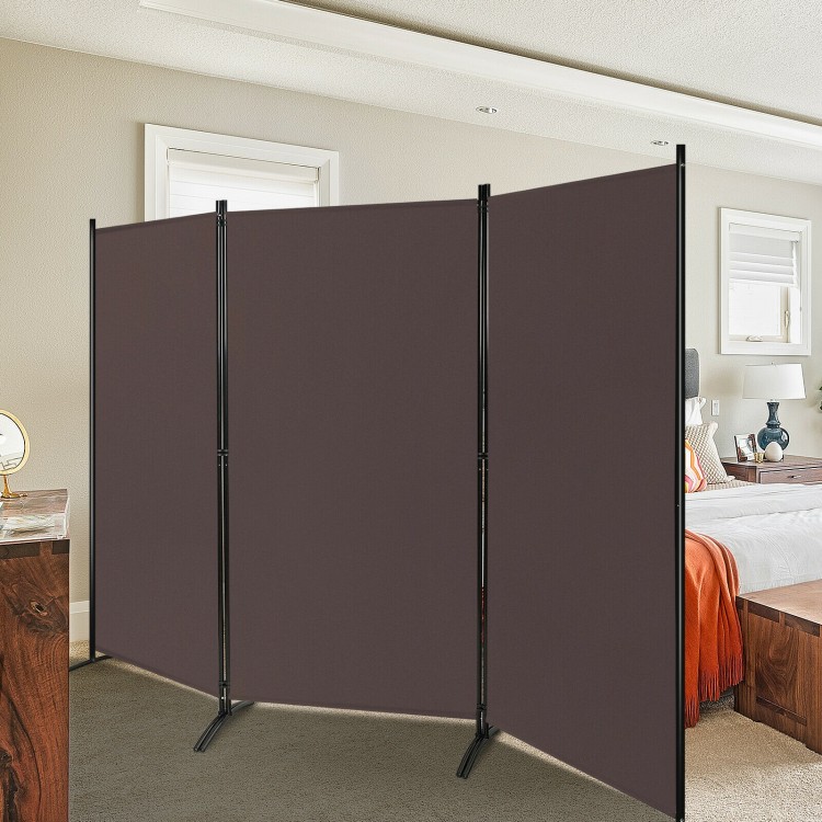 Brown 3-panel room divider with adjustable design and durable hinges, perfect for creating private spaces at home.