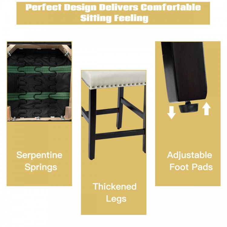 Close-up of 25-inch kitchen chair with rubber wood legs, featuring thickened legs and adjustable foot pads for.