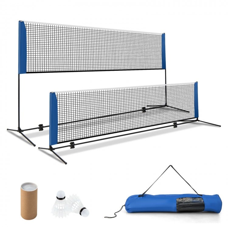 Adjustable 10-foot badminton net stand with portable carry bag, suitable for various sports like volleyball and.