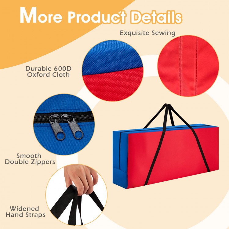 Carrying bag for 4-to-Score game set in red and blue, featuring durable Oxford cloth and smooth double zippers for easy.