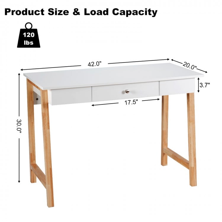 Dimensions and load capacity of the Computer Desk with rubberwood legs, large drawer, and smooth finish for easy.