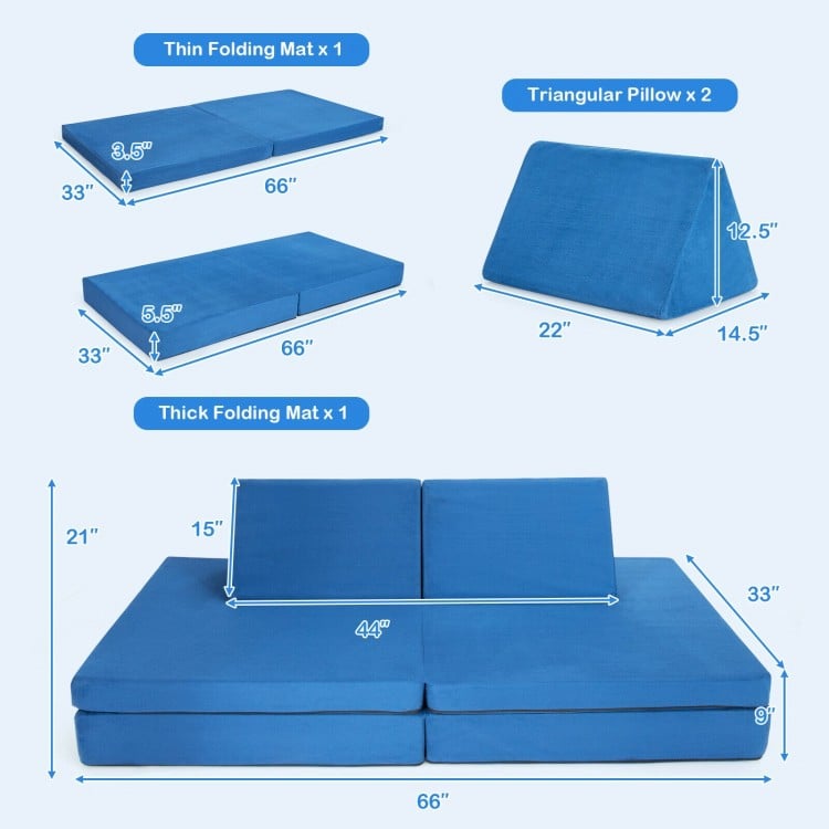 Girls Boys Modular Sofa and Play Couch Set with 2 Folding Mats and 2 Triangular Pillows - Gallery View 4 of 10