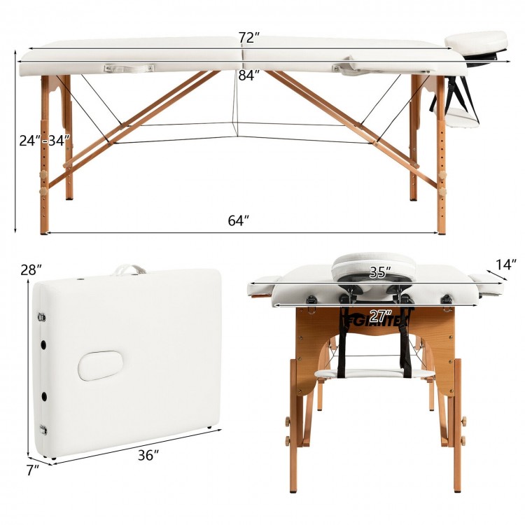 Portable adjustable facial spa bed in white with a foldable design, suitable for massage and spa treatments.