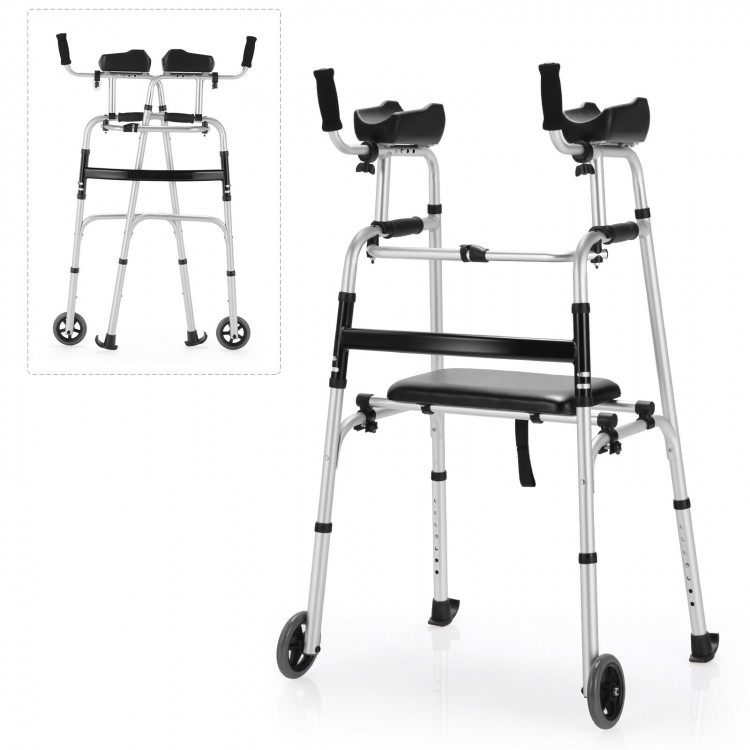 Height adjustable rollator walker with seat and armrest pad, aluminum frame, foldable design, suitable for various.