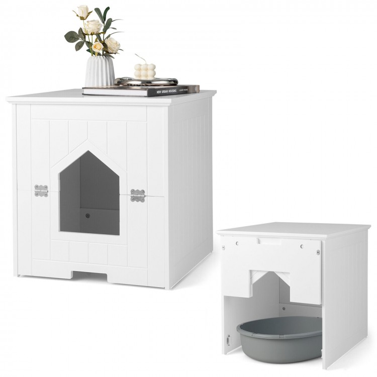 Cat litter box enclosure in white with flip magnetic half door, measuring 19" x 20" x 20", ideal for pet privacy and.