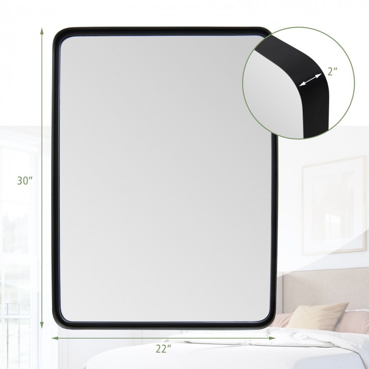 Rectangular wall mount bathroom mirror with solid steel frame, 22x30 inches, ideal for vertical or horizontal hanging.