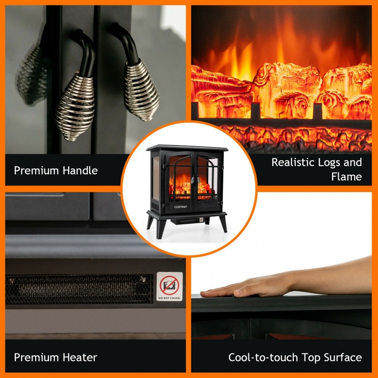 25-inch freestanding electric fireplace heater in black with realistic flame effect, adjustable temperature, and.