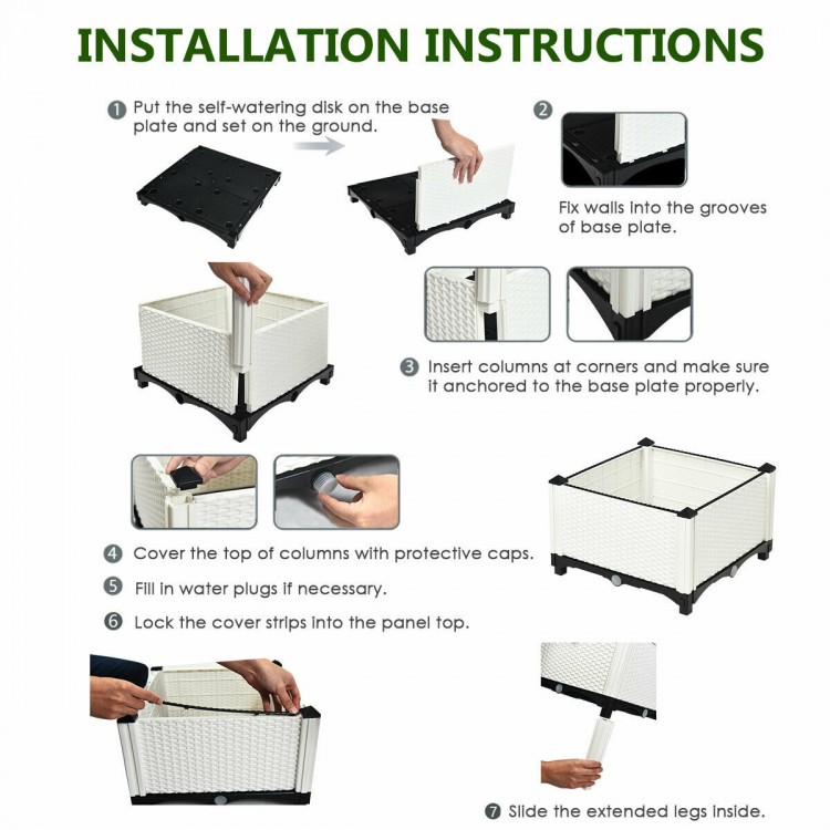 Elevated flower and vegetable planter box set with self-watering disk, made of weather-resistant HDPE, ideal for.