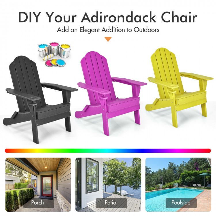 Foldable black patio chair with built-in cup holder, made of weather-resistant PE material, ideal for outdoor.
