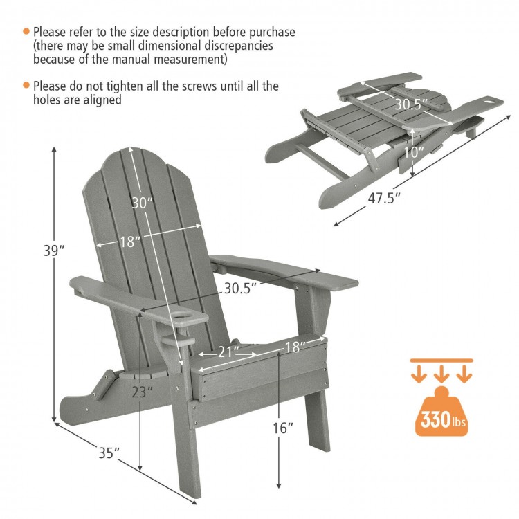 Foldable gray patio chair with built-in cup holder, made from weather-resistant PE material, ideal for outdoor.