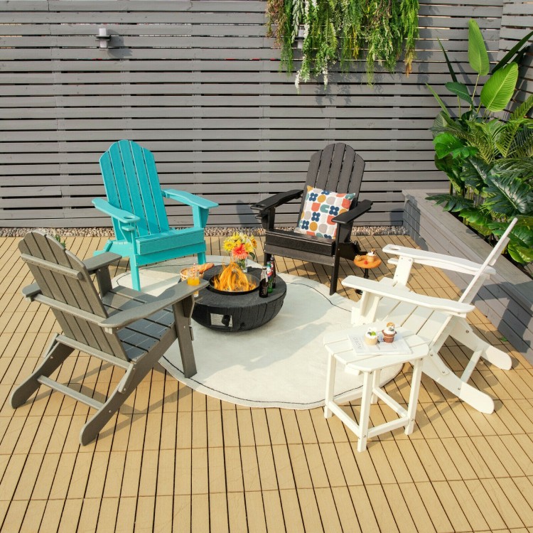 Gray foldable patio chair with built-in cup holder, made of fade-resistant PE material, ideal for outdoor relaxation.