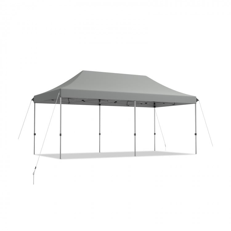 Adjustable 10 x 20 feet gray folding canopy with a sturdy steel frame, ideal for outdoor events and easy transportation.