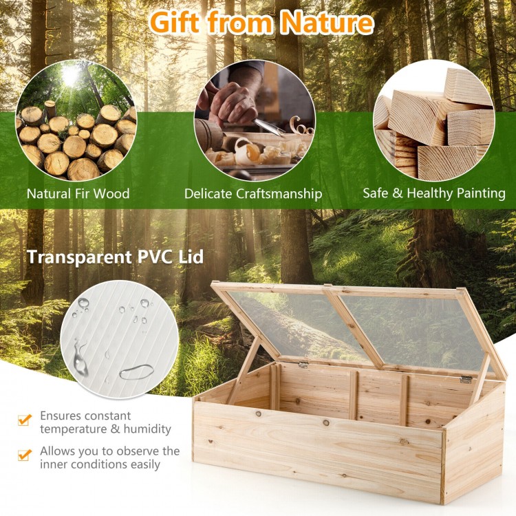 Wooden garden portable greenhouse with transparent PVC lid for optimal sunlight and humidity, perfect for potted plants.