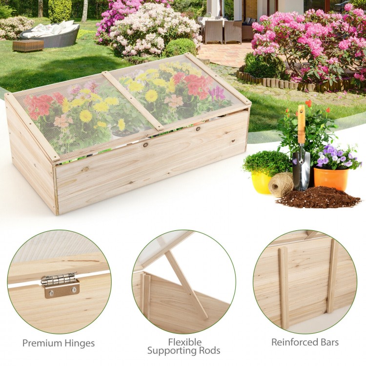 Wooden garden portable greenhouse with transparent PVC lid and foldable top for optimal sunlight and ventilation.