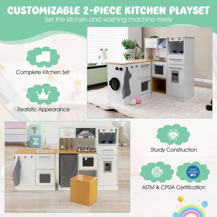 2-piece wooden kids kitchen playset with light and sound, featuring realistic appliances and ample storage for.