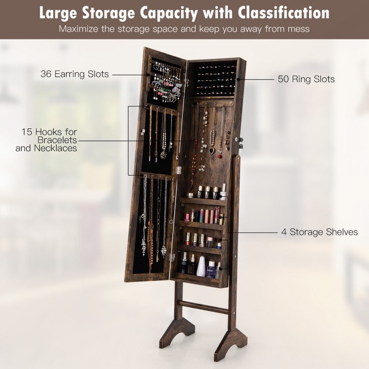 Standing Jewelry Cabinet Jewelry Armoire Cabinet with Full-Length Mirror - Gallery View 10 of 10