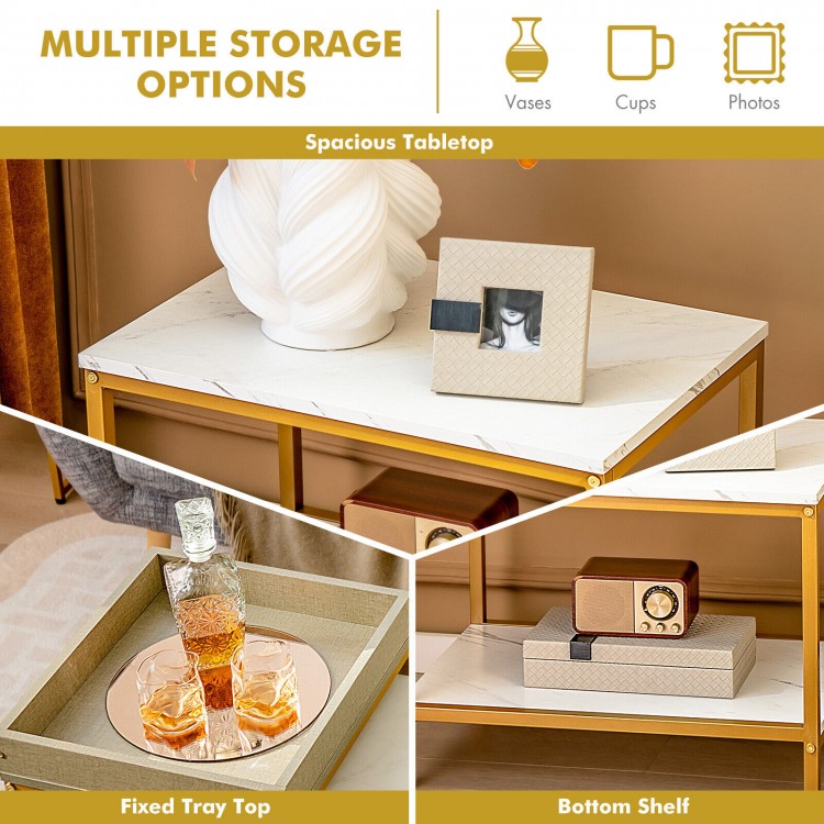 Nesting coffee table set featuring a white 2-tier design with a smooth surface and heavy-duty steel frame for living.