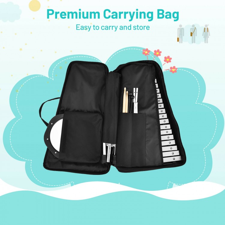 Premium carrying bag for 32 note glockenspiel xylophone, featuring organized compartments for easy storage and.