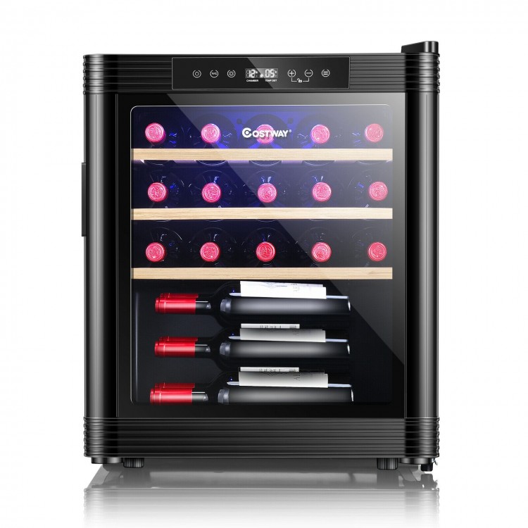 21-bottle wine cooler with digital control, anti-UV glass door, and beech shelves for optimal wine storage.