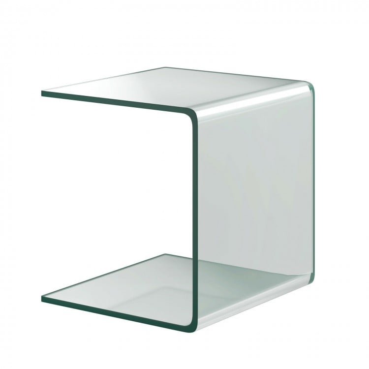 Tempered glass waterfall end table with U-frame design, 18 x 18 x 16 inches, ideal for living room or office use.