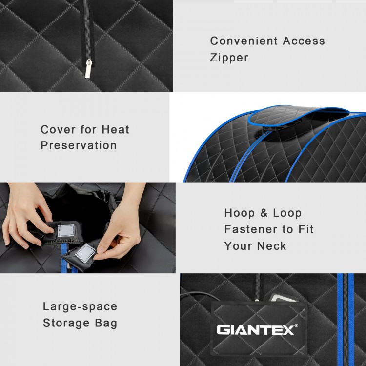 Portable personal far infrared sauna features a convenient access zipper and large-space storage bag for easy use and.