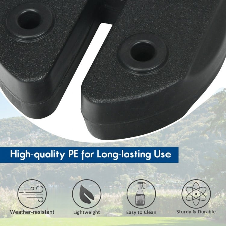 Close-up of a 40lbs canopy weight plate made of weather-resistant PE, designed for secure outdoor use and easy stacking.