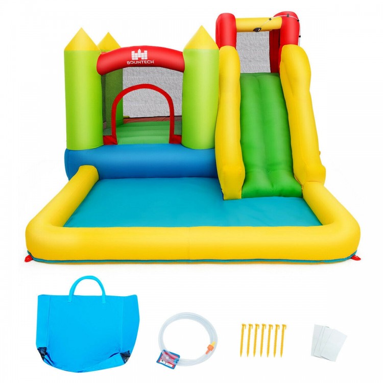Inflatable bounce house water slide with climbing wall and splash pool, made of durable oxford material, for outdoor.