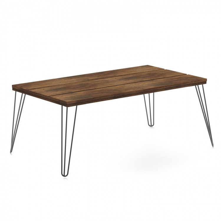 Wooden rectangular coffee table with metal legs, 43.5" x 23.5", perfect for drinks and snacks in your living room.
