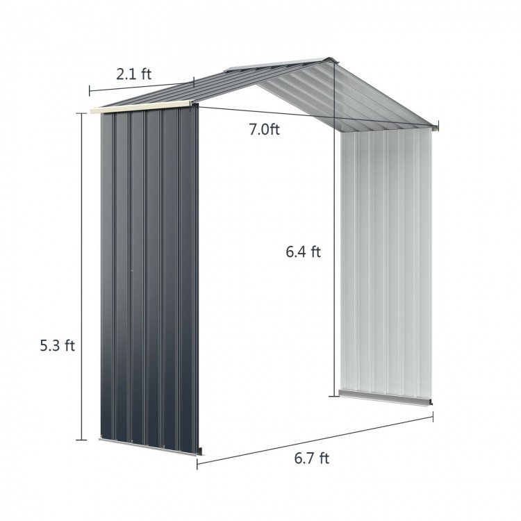 Outdoor storage shed extension kit for 7 ft shed width, made of premium color coated steel, adds 14.7 ft² storage space.