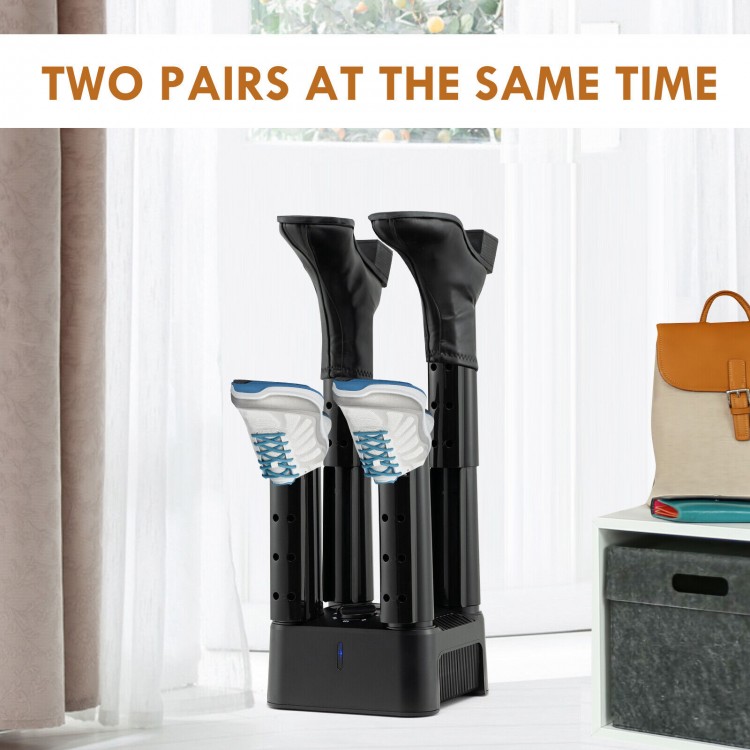 4-shoe electric dryer with 4 drying tubes, designed for simultaneous drying of shoes, socks, and gloves in low noise.