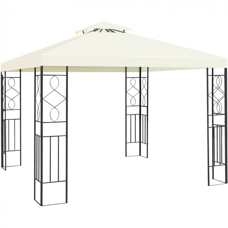 10 x 10 feet patio gazebo canopy tent with a double tier roof and decorative patterns, perfect for outdoor gatherings.