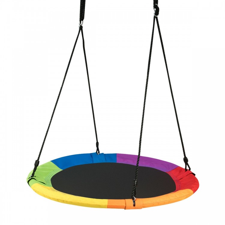 Vibrant 40-inch flying saucer tree swing featuring a spacious round design, perfect for kids to play and relax outdoors.