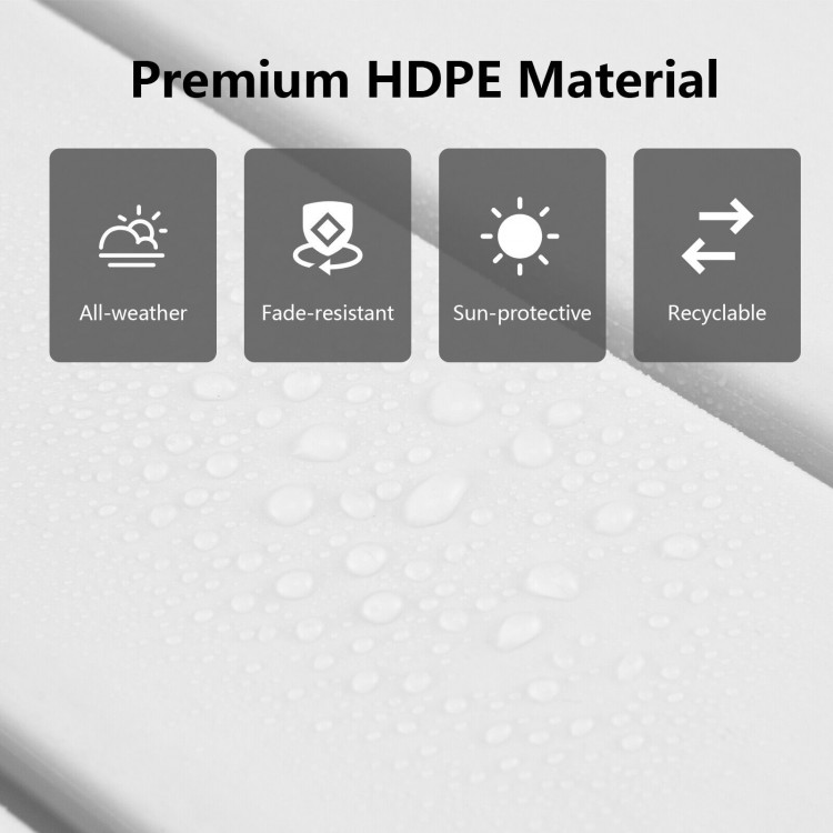 Close-up of premium HDPE material features for the Adirondack Folding Ottoman, highlighting all-weather and.