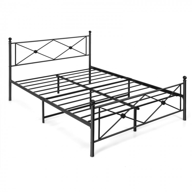 Full/Queen size metal bed frame with headboard, featuring heavy-duty slats and 13.5" under-bed storage for versatile.