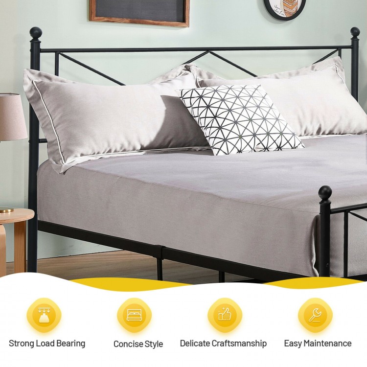Full/Queen size metal bed frame with headboard, featuring sturdy construction and 13.5" under-bed storage for versatile.