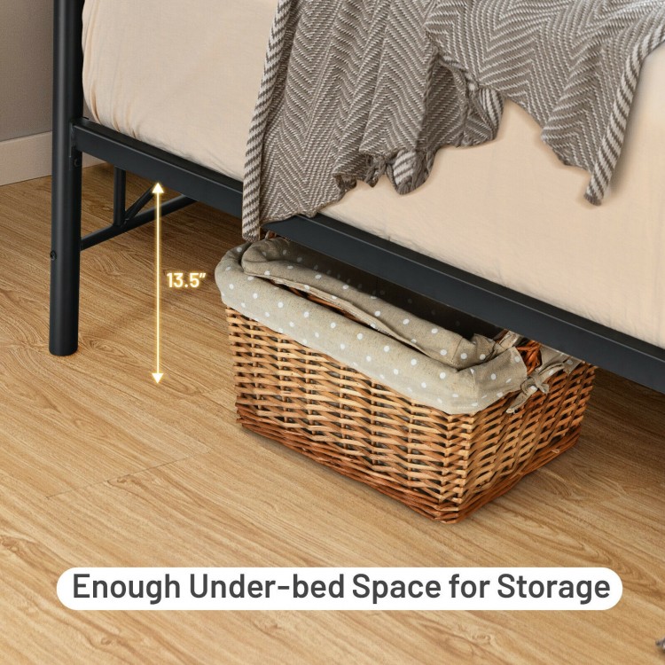 Full/Queen size metal bed frame with 13.5" under-bed storage space, featuring a sturdy design and elegant headboard.