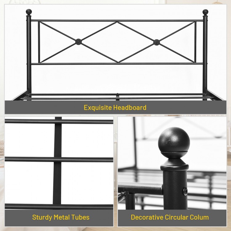 Exquisite headboard of the full/queen size metal bed frame with sturdy metal tubes and decorative circular column.