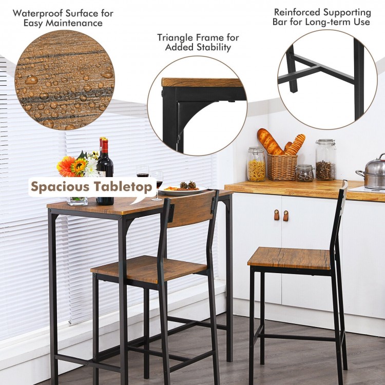 Bar table set featuring a spacious MDF tabletop and two stools with ergonomic backrests, ideal for dining and.