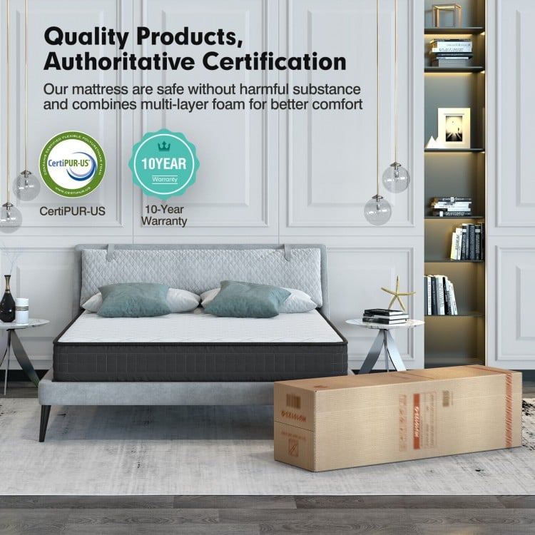 Queen size 8-inch breathable memory foam mattress in a box with multi-layer foam for pressure relief and comfort.