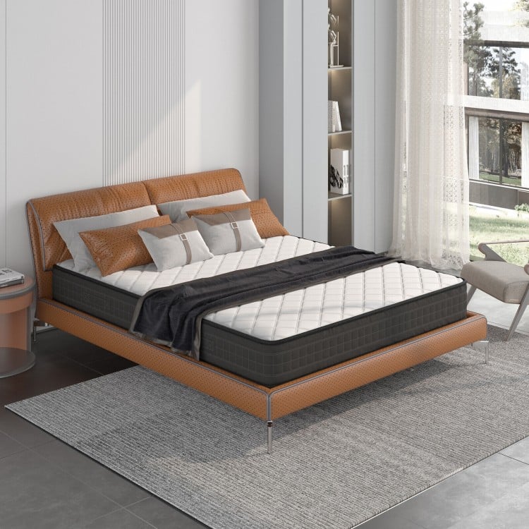 Queen size 8-inch breathable memory foam mattress positioned on a modern bed frame, ideal for restful sleep and support.