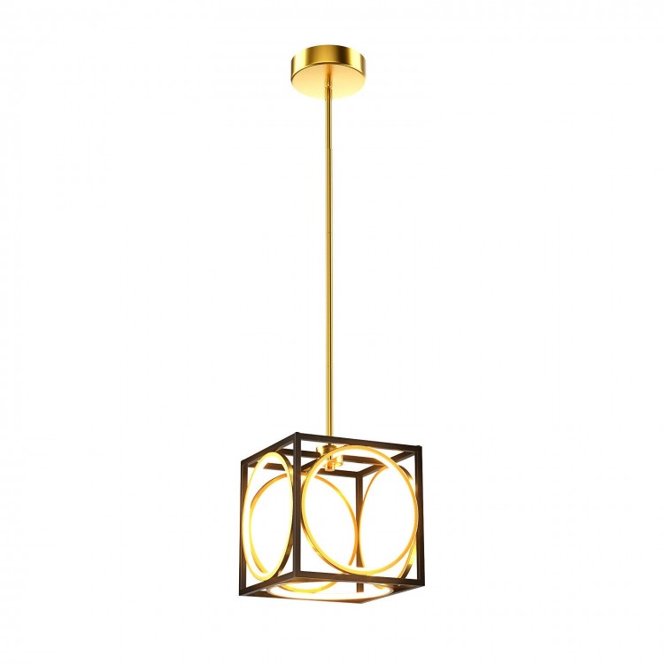 Modern LED pendant light in a cube design with adjustable suspender, ideal for stylish kitchen or living room lighting.