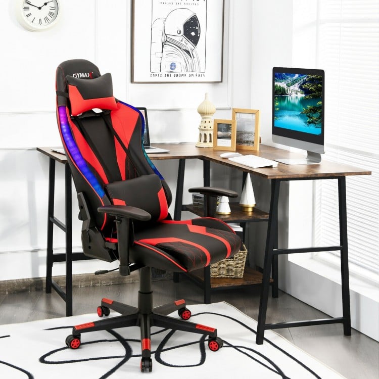 Ergonomic gaming chair with dynamic RGB LED lights, adjustable lumbar support, and soft sponge padding for ultimate.